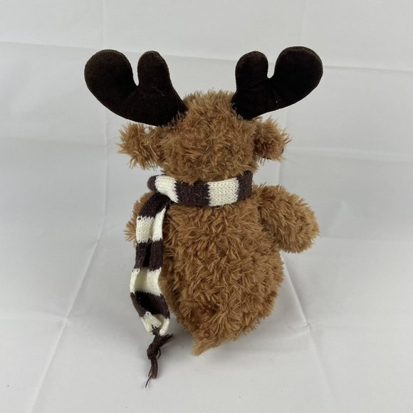 People Pals Brown Moose 10" Plush Reindeer Stuffed Animal Striped Scarf - Picture 3 of 6